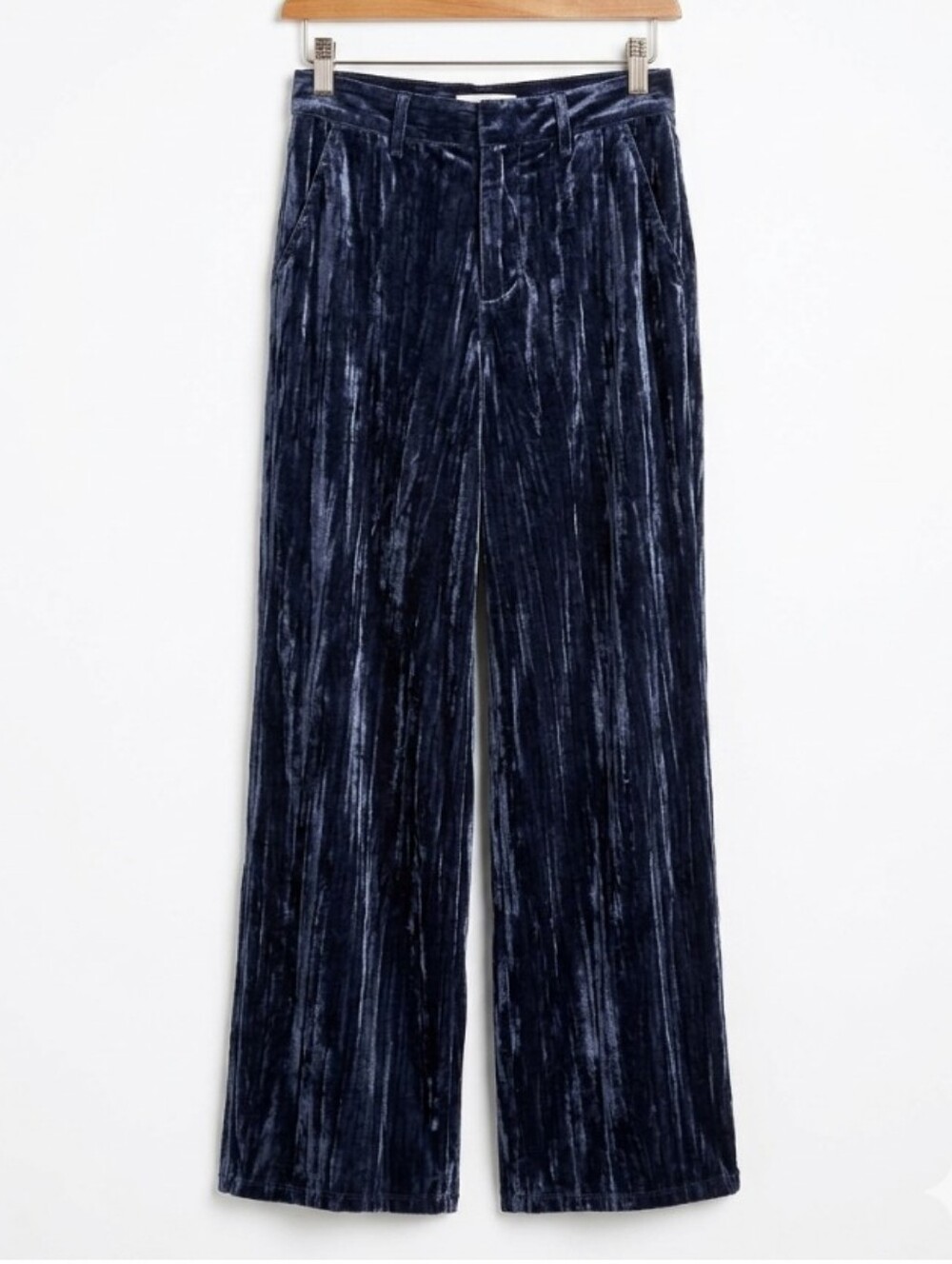 Crushed Velvet Wide Leg & High Waist Pants in Navy Blue Whimsygoth